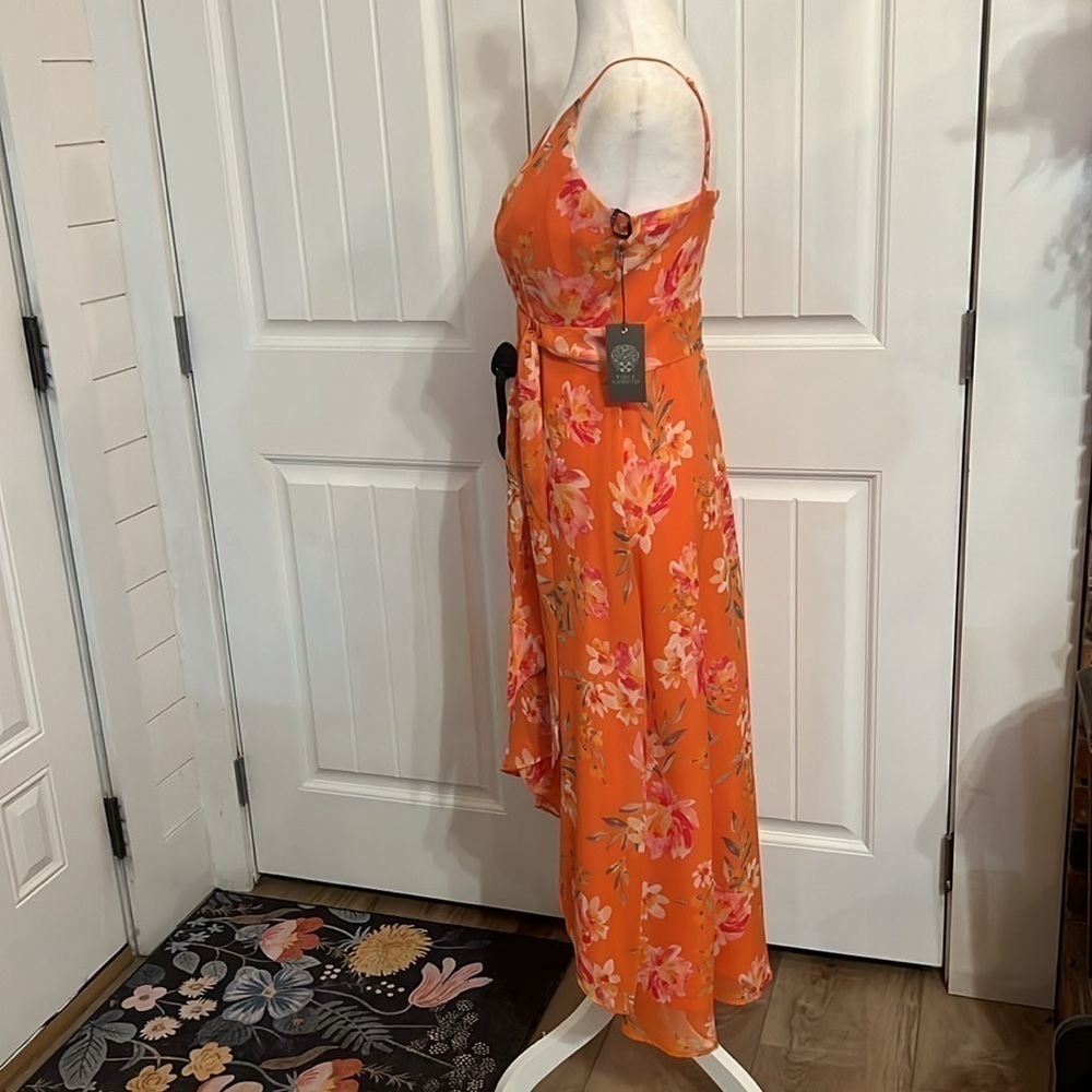 VINCE CAMUTO NWT Womens Belted Surplice tulip style high/low hemline midi dress - Picture 4 of 10